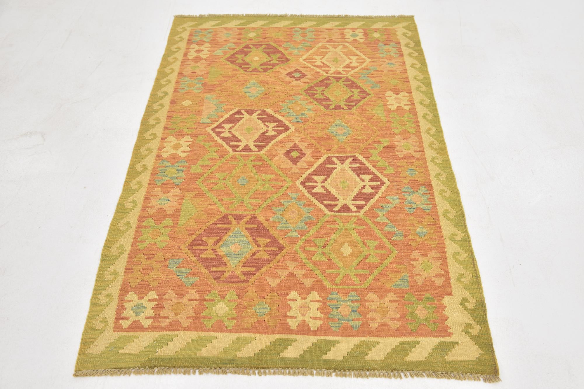 3' 3 x 5' Hand Woven Kilim Waziri Wool Rug