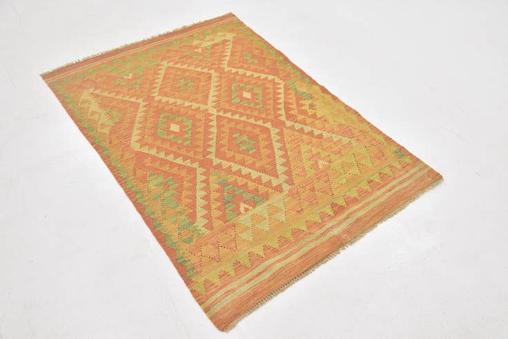 Detail image of 3' 3 x 4' 10 Hand Woven Kilim Waziri Wool Rug