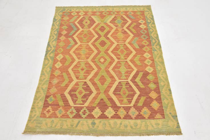 Detail image of 3' 4 x 4' 8 Hand Woven Kilim Waziri Wool Rug