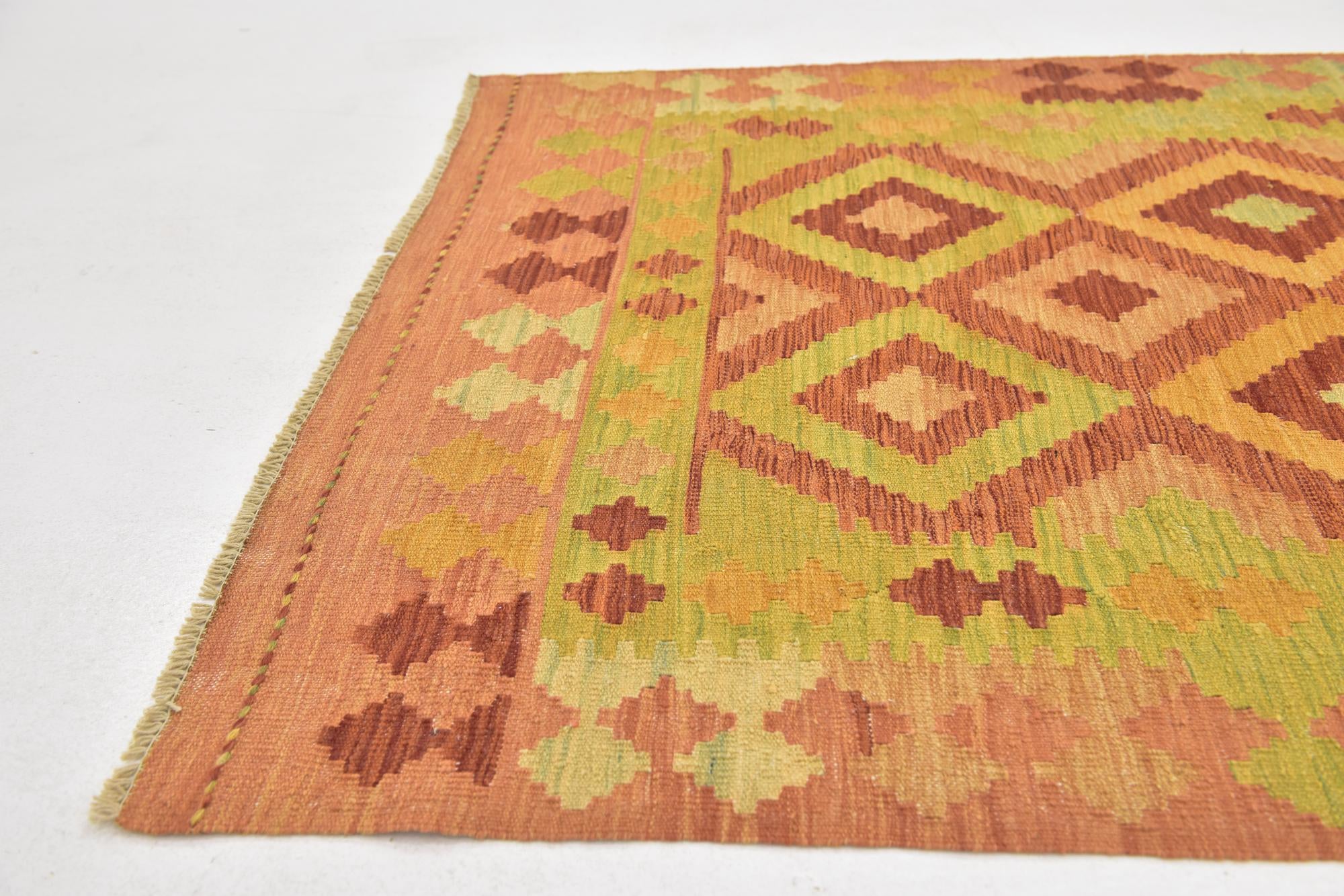 3' 2 x 4' 10 Hand Woven Kilim Waziri Wool Rug