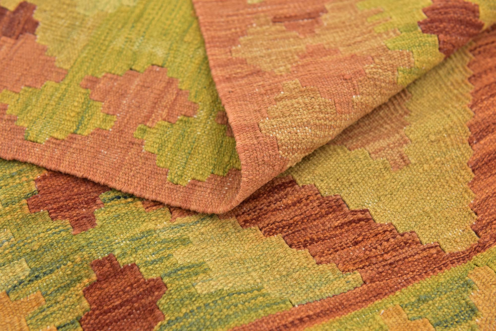3' 2 x 4' 10 Hand Woven Kilim Waziri Wool Rug