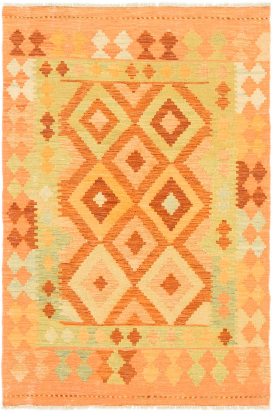 3' 2 x 4' 10 Hand Woven Kilim Waziri Wool Rug