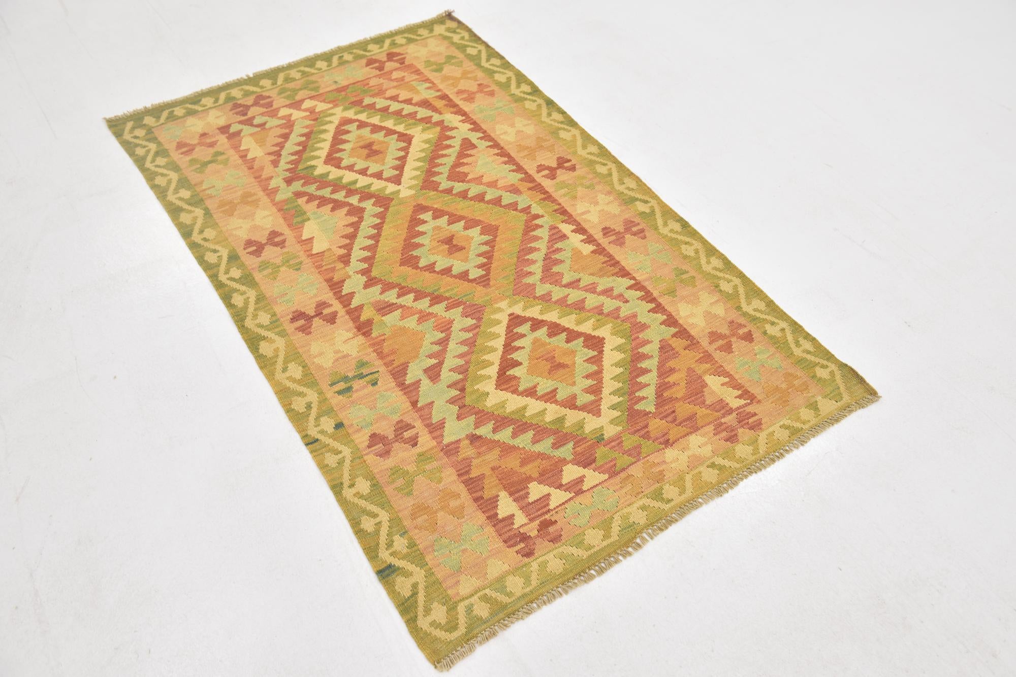3' 2 x 5' Hand Woven Kilim Waziri Wool Rug
