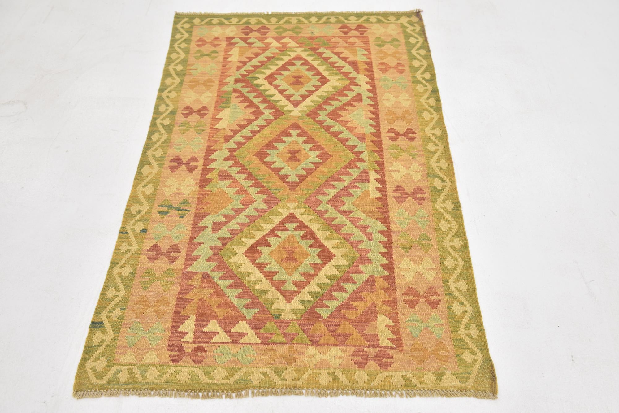 3' 2 x 5' Hand Woven Kilim Waziri Wool Rug