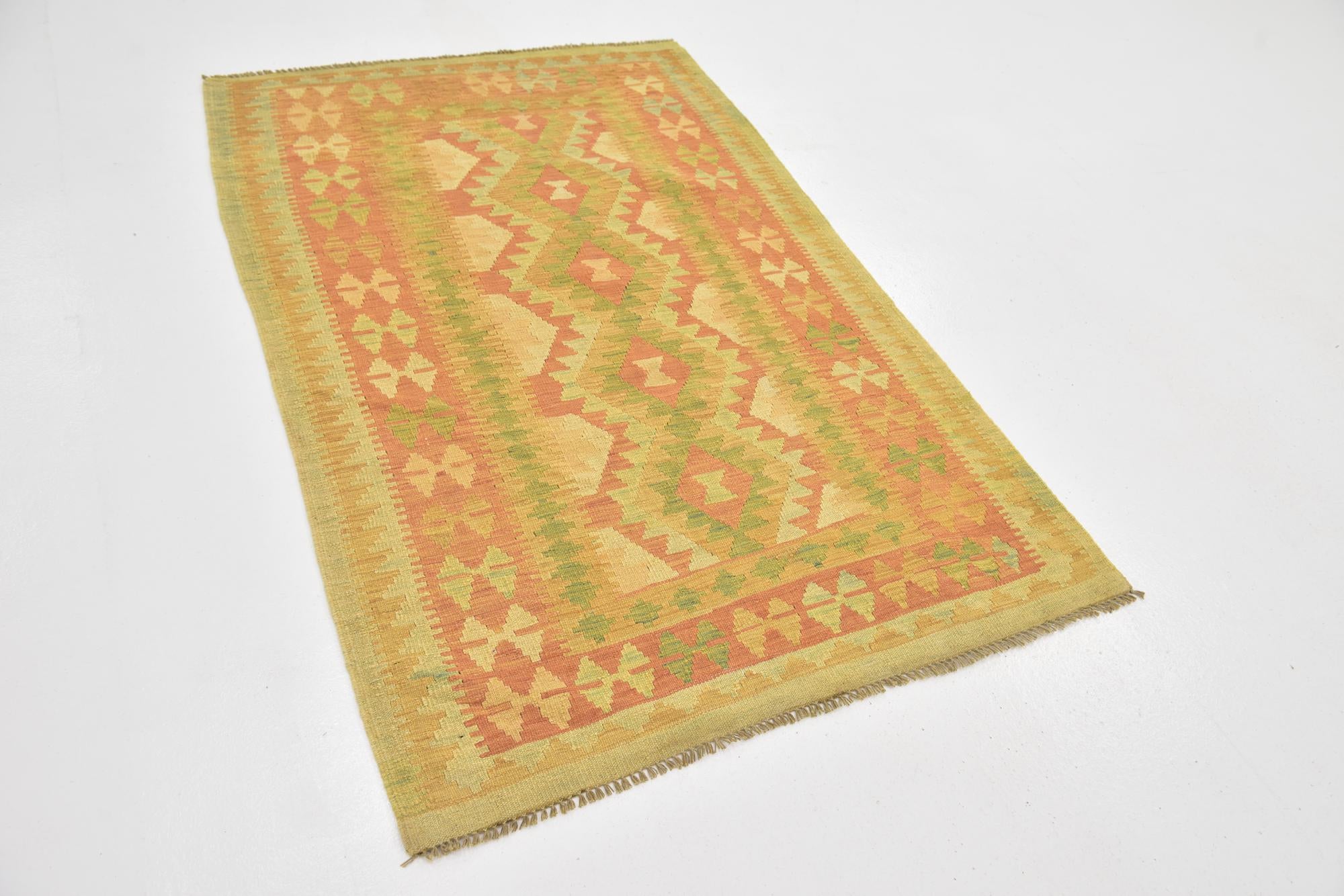 3' 4 x 5' 3 Hand Woven Kilim Waziri Wool Rug