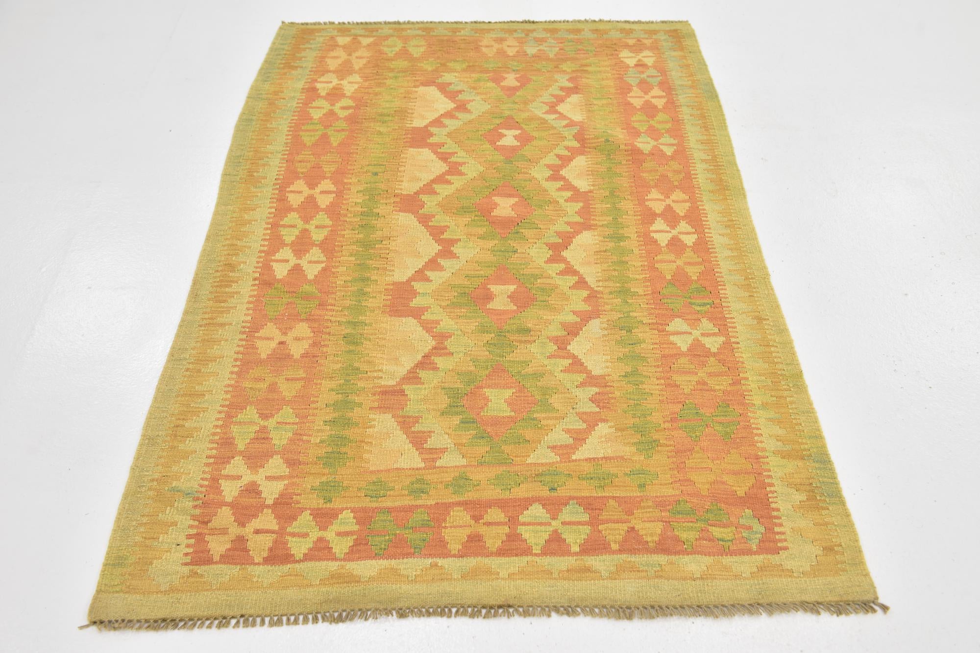 3' 4 x 5' 3 Hand Woven Kilim Waziri Wool Rug