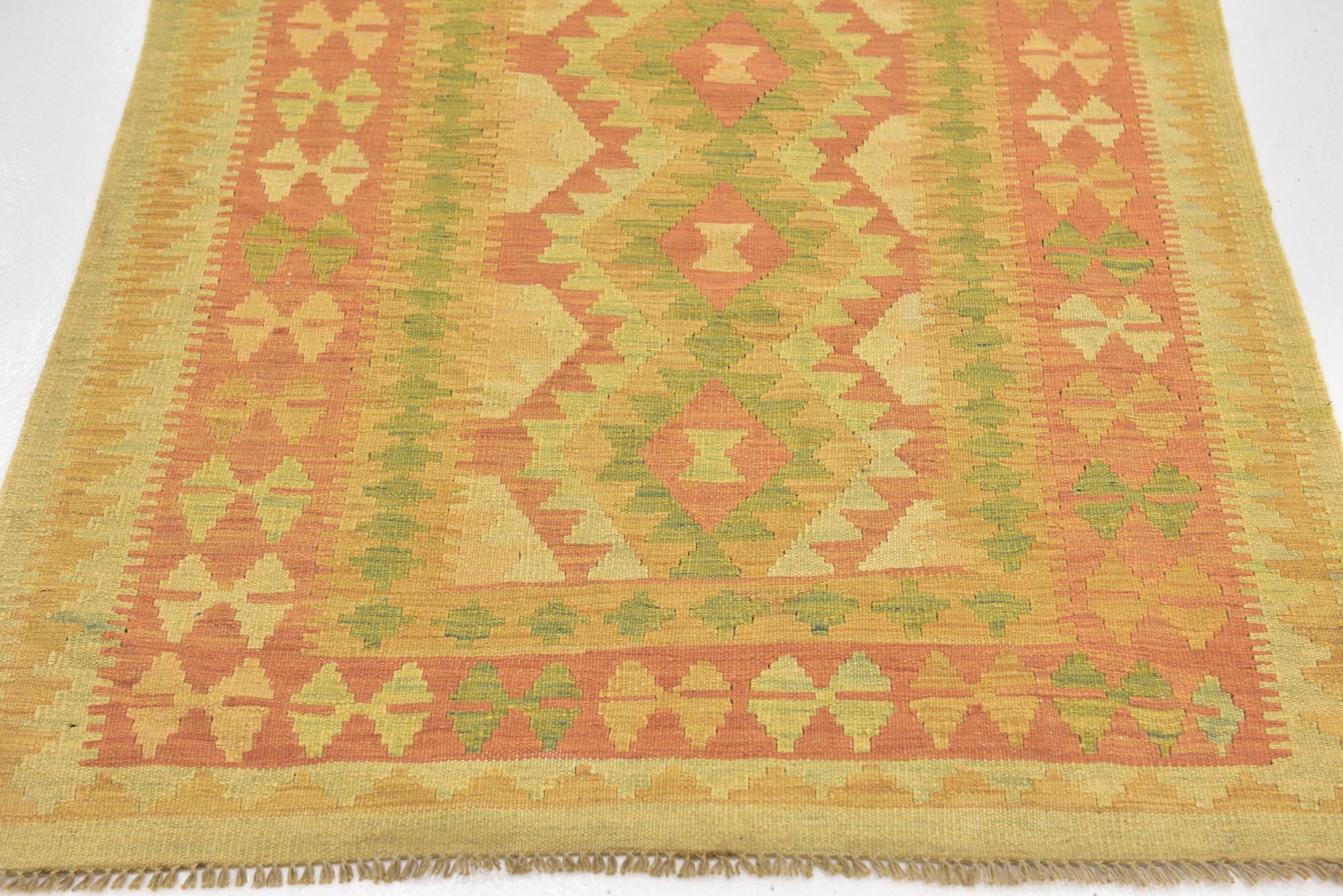 3' 4 x 5' 3 Hand Woven Kilim Waziri Wool Rug