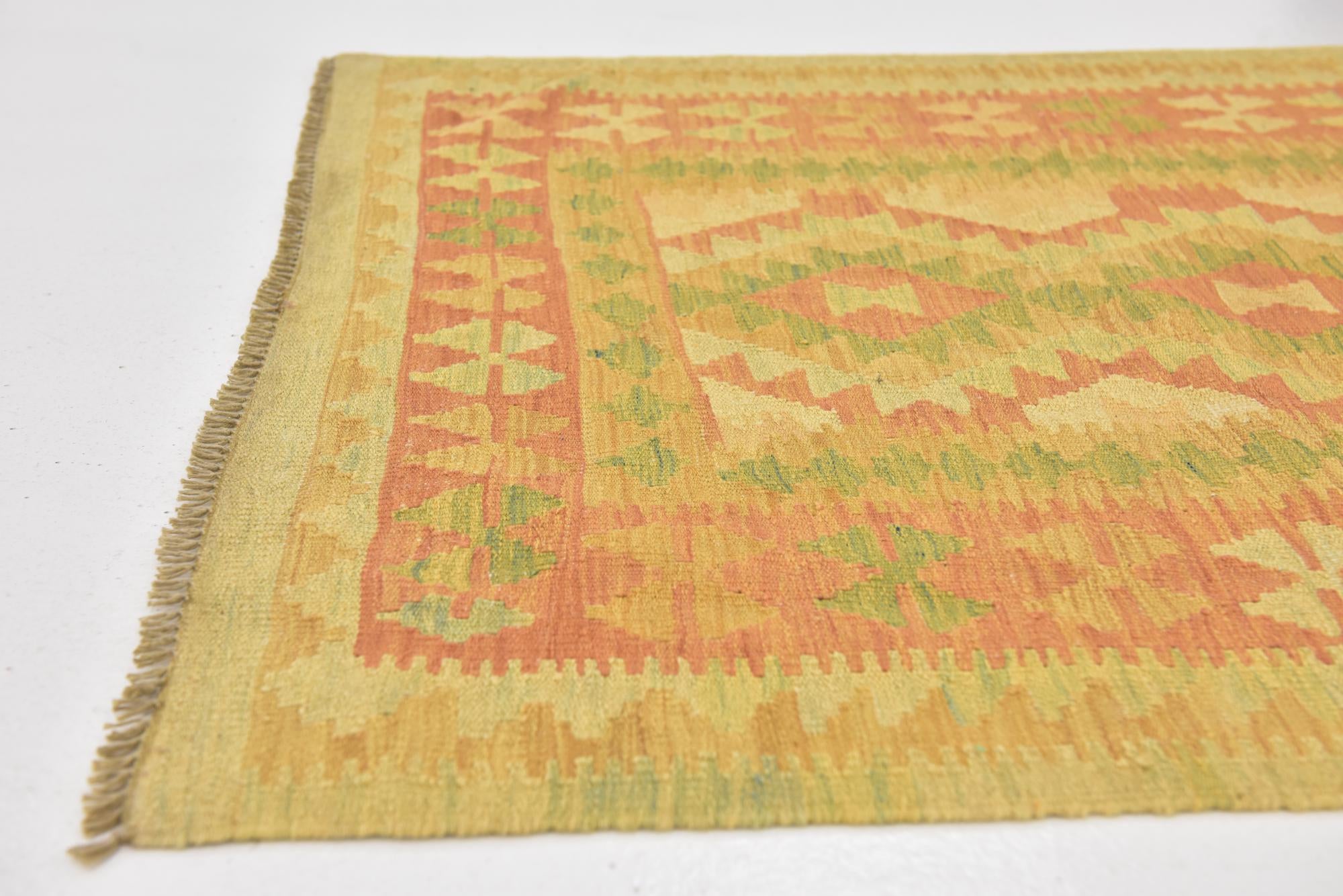 3' 4 x 5' 3 Hand Woven Kilim Waziri Wool Rug