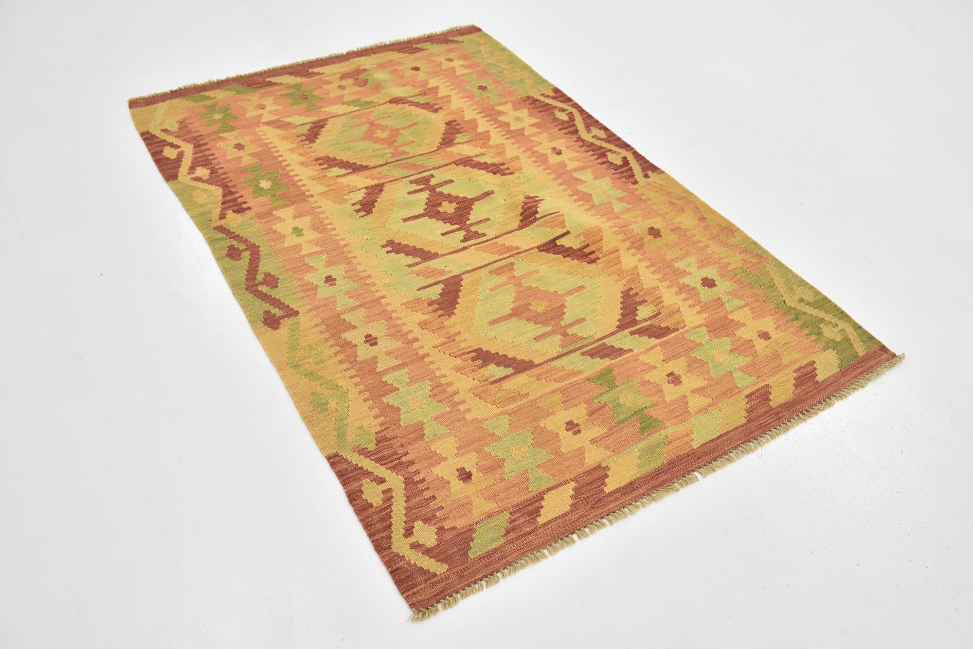3' 4 x 5' Hand Woven Kilim Waziri Wool Rug