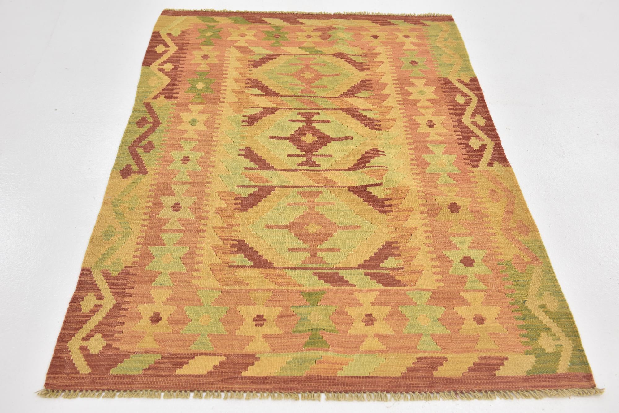 3' 4 x 5' Hand Woven Kilim Waziri Wool Rug