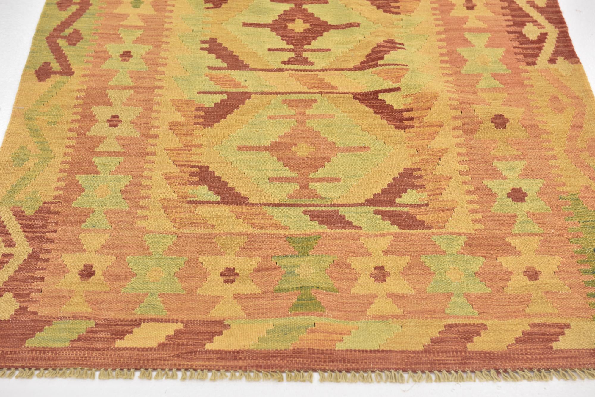 3' 4 x 5' Hand Woven Kilim Waziri Wool Rug