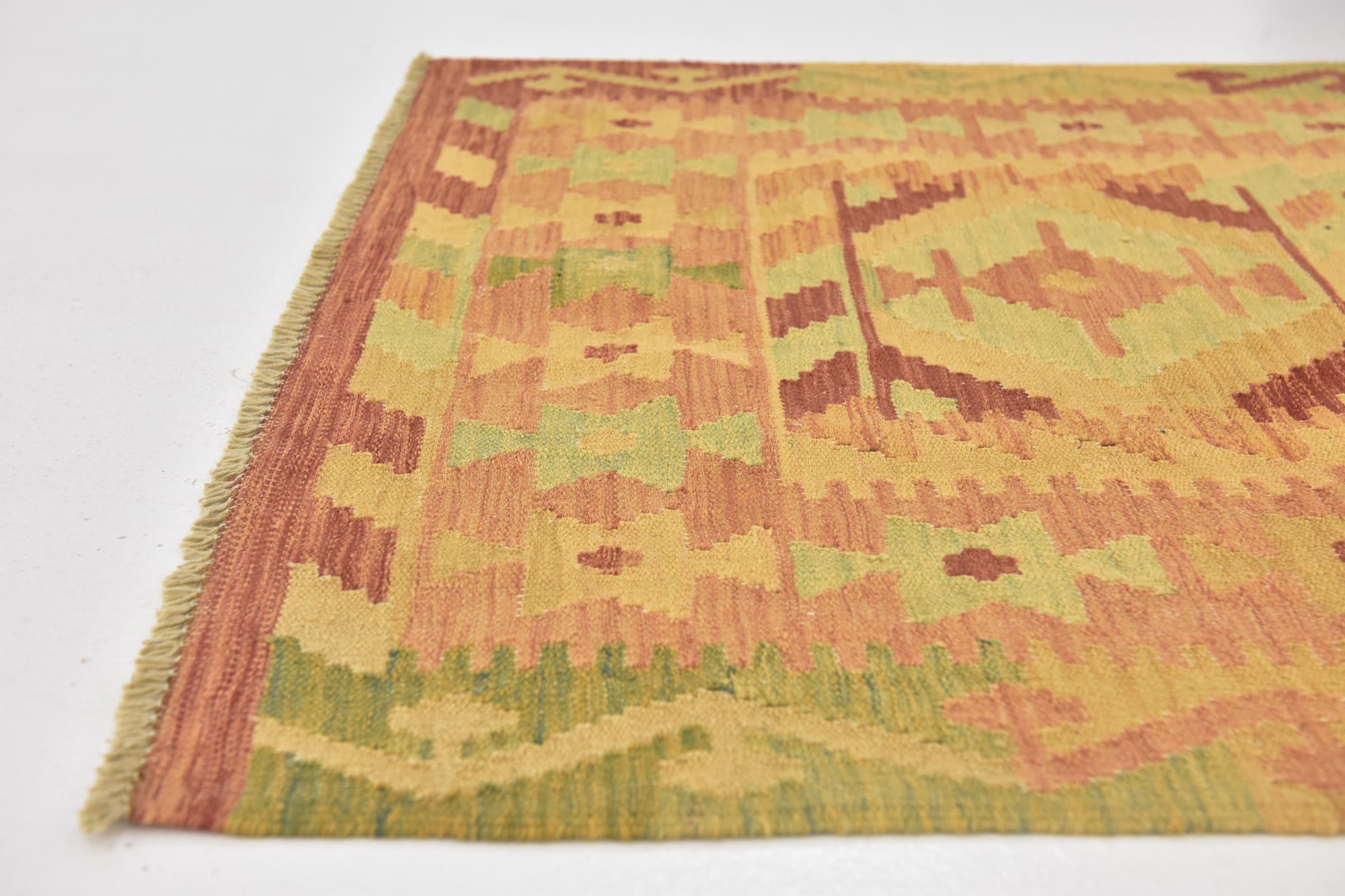 3' 4 x 5' Hand Woven Kilim Waziri Wool Rug