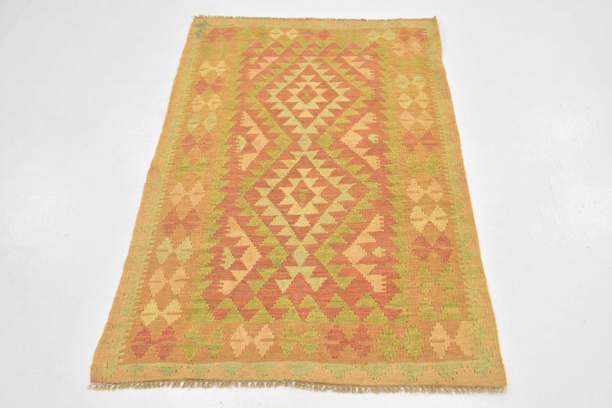 3' 2 x 5' Hand Woven Kilim Waziri Wool Rug