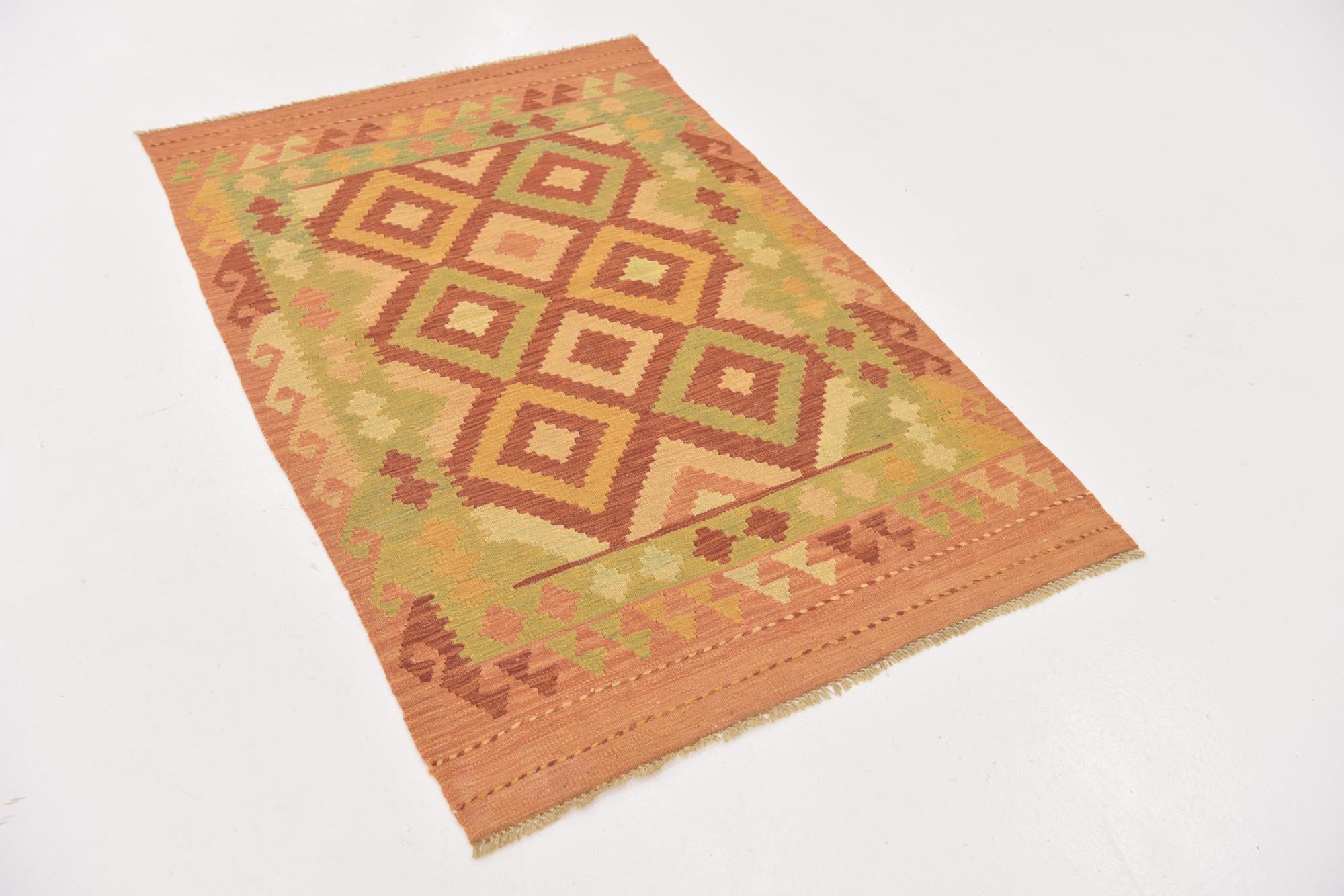 3' 2 x 5' Hand Woven Kilim Waziri Wool Rug