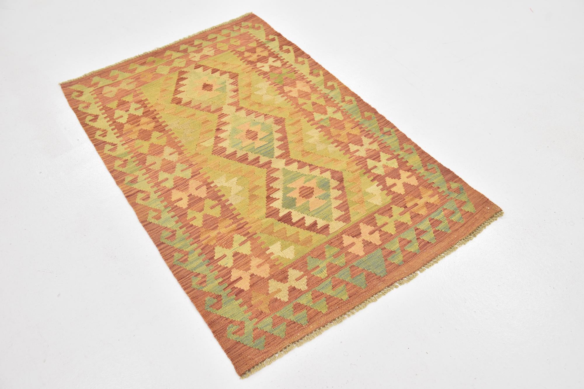 2' 9 x 4' 2 Hand Woven Kilim Waziri Wool Rug