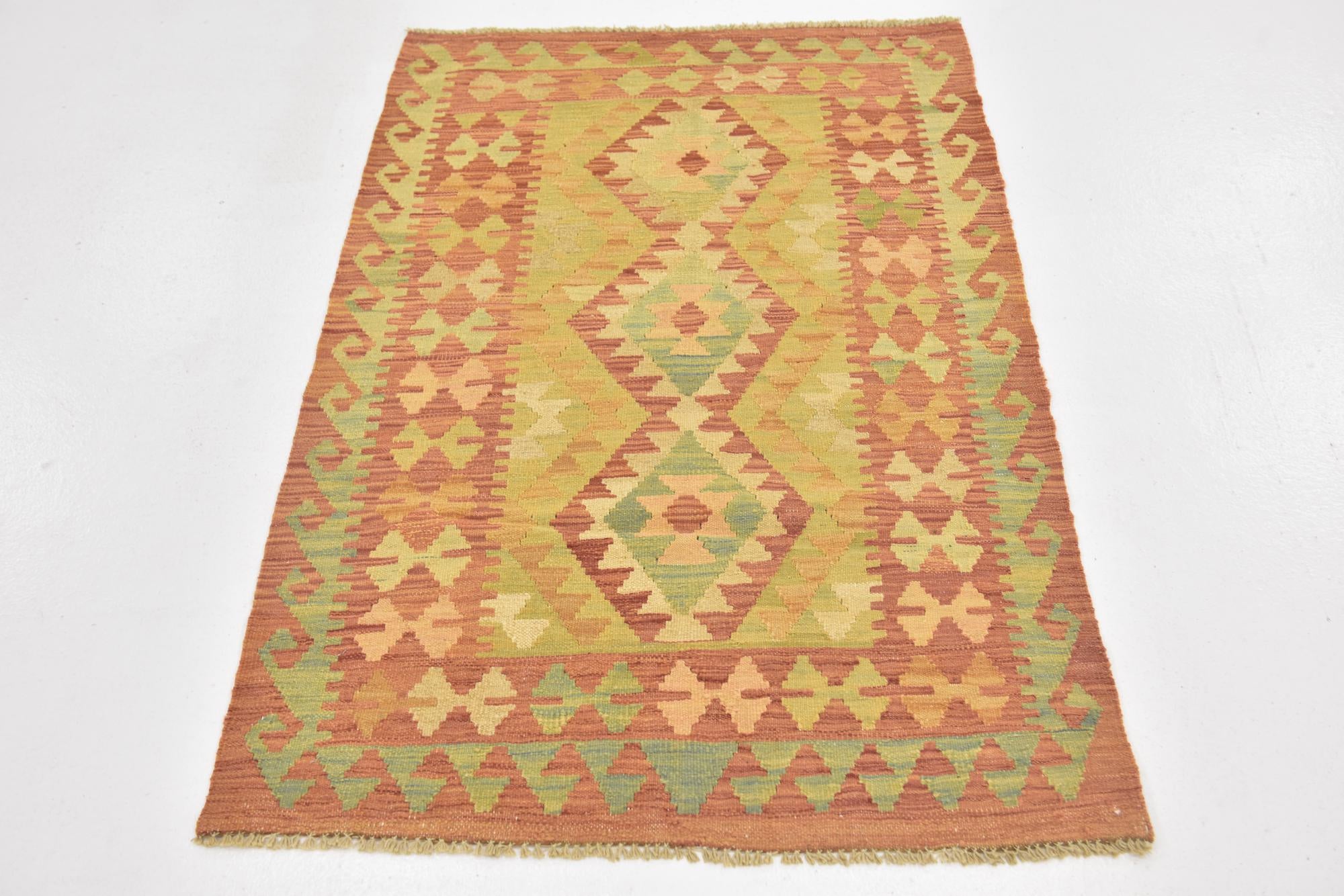 2' 9 x 4' 2 Hand Woven Kilim Waziri Wool Rug