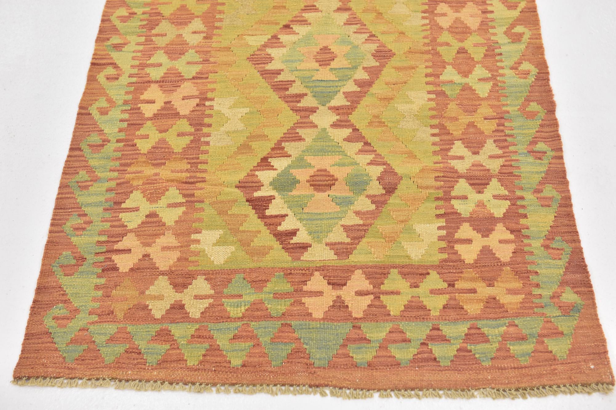 2' 9 x 4' 2 Hand Woven Kilim Waziri Wool Rug