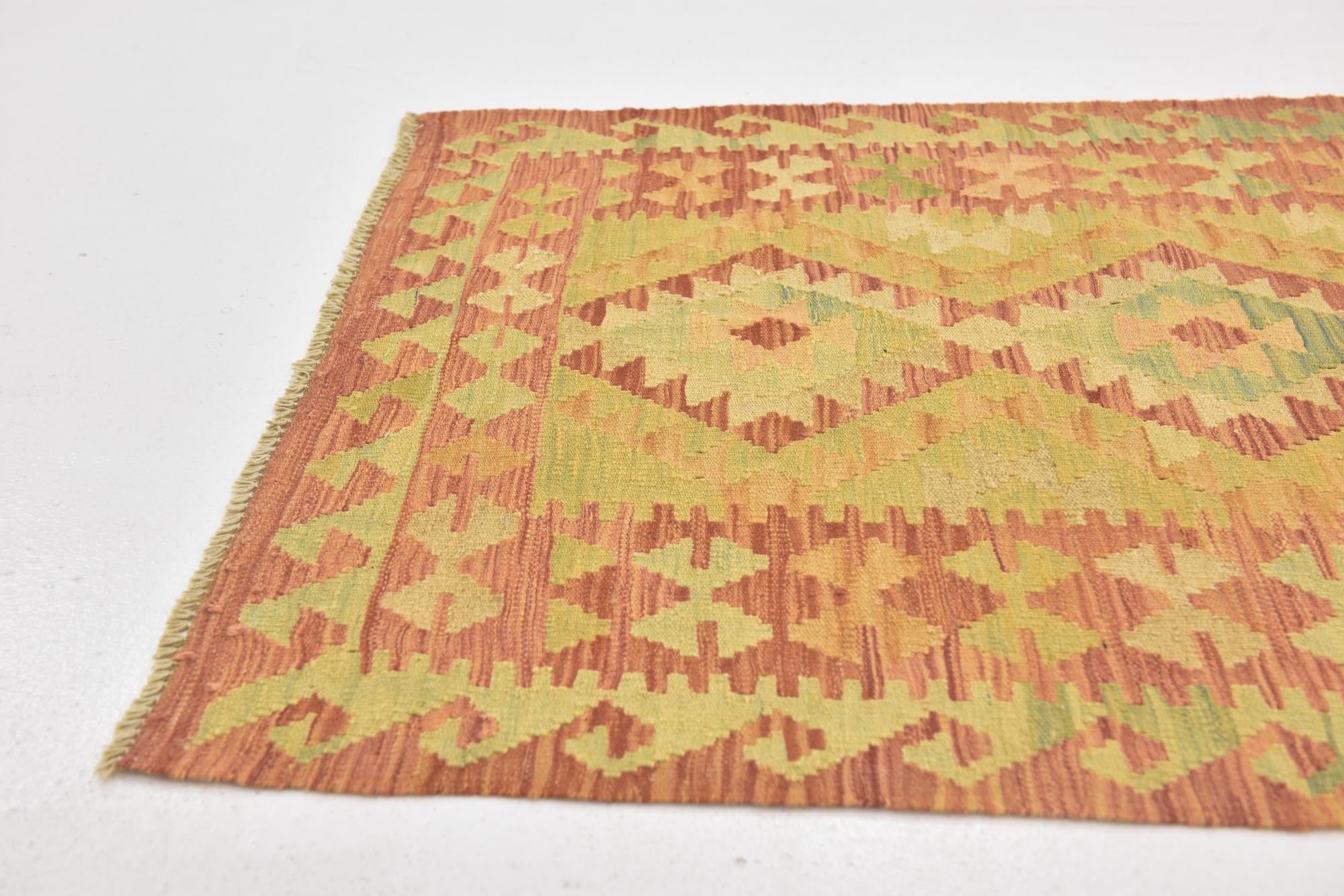 2' 9 x 4' 2 Hand Woven Kilim Waziri Wool Rug