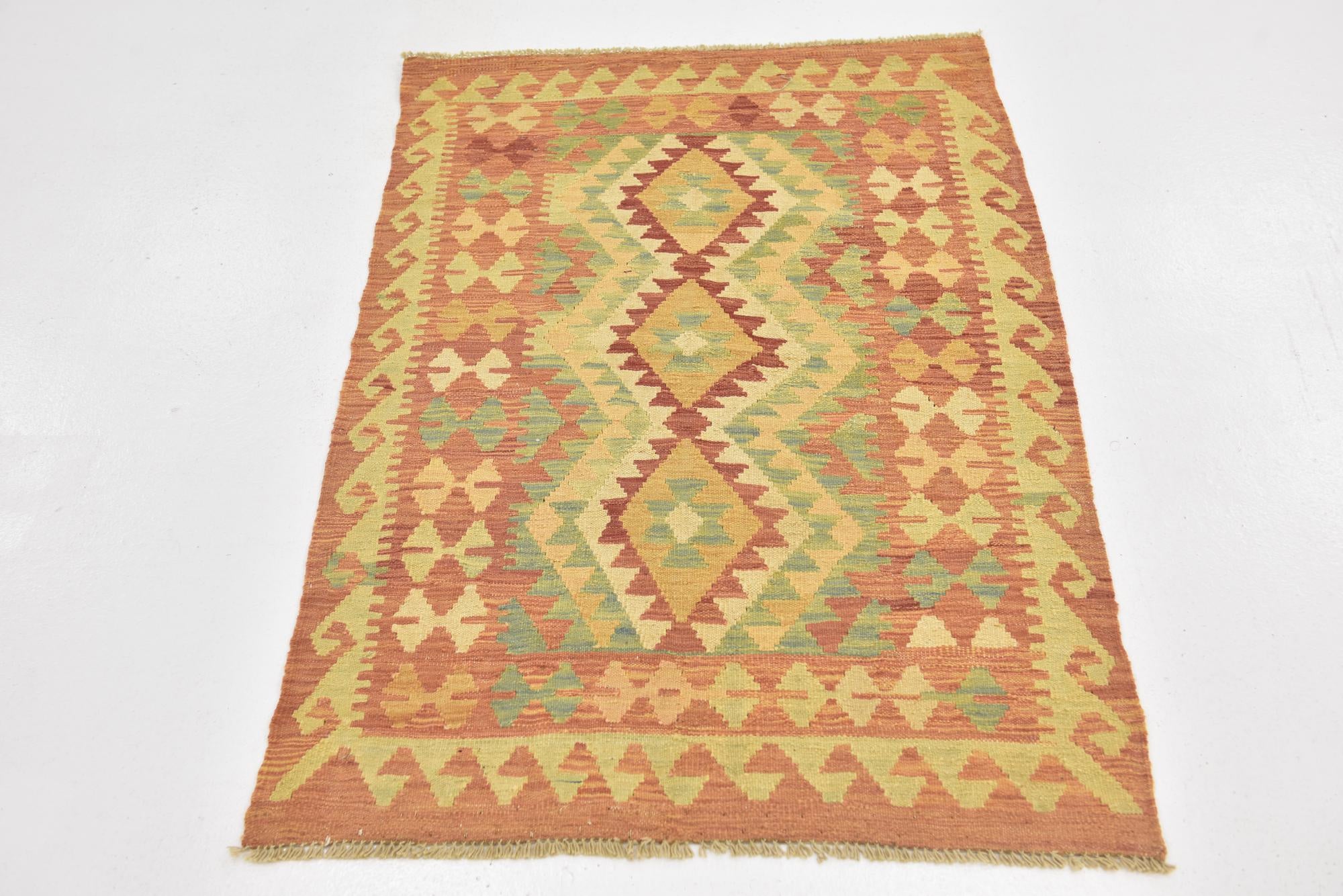 2' 9 x 4' 3 Hand Woven Kilim Waziri Wool Rug