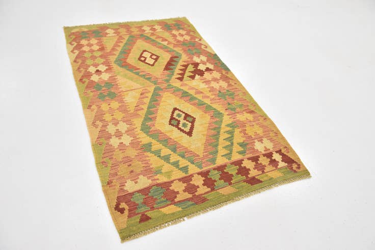Detail image of 2' 8 x 4' 8 Hand Woven Kilim Waziri Wool Rug