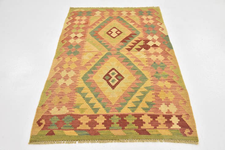 Detail image of 2' 8 x 4' 8 Hand Woven Kilim Waziri Wool Rug