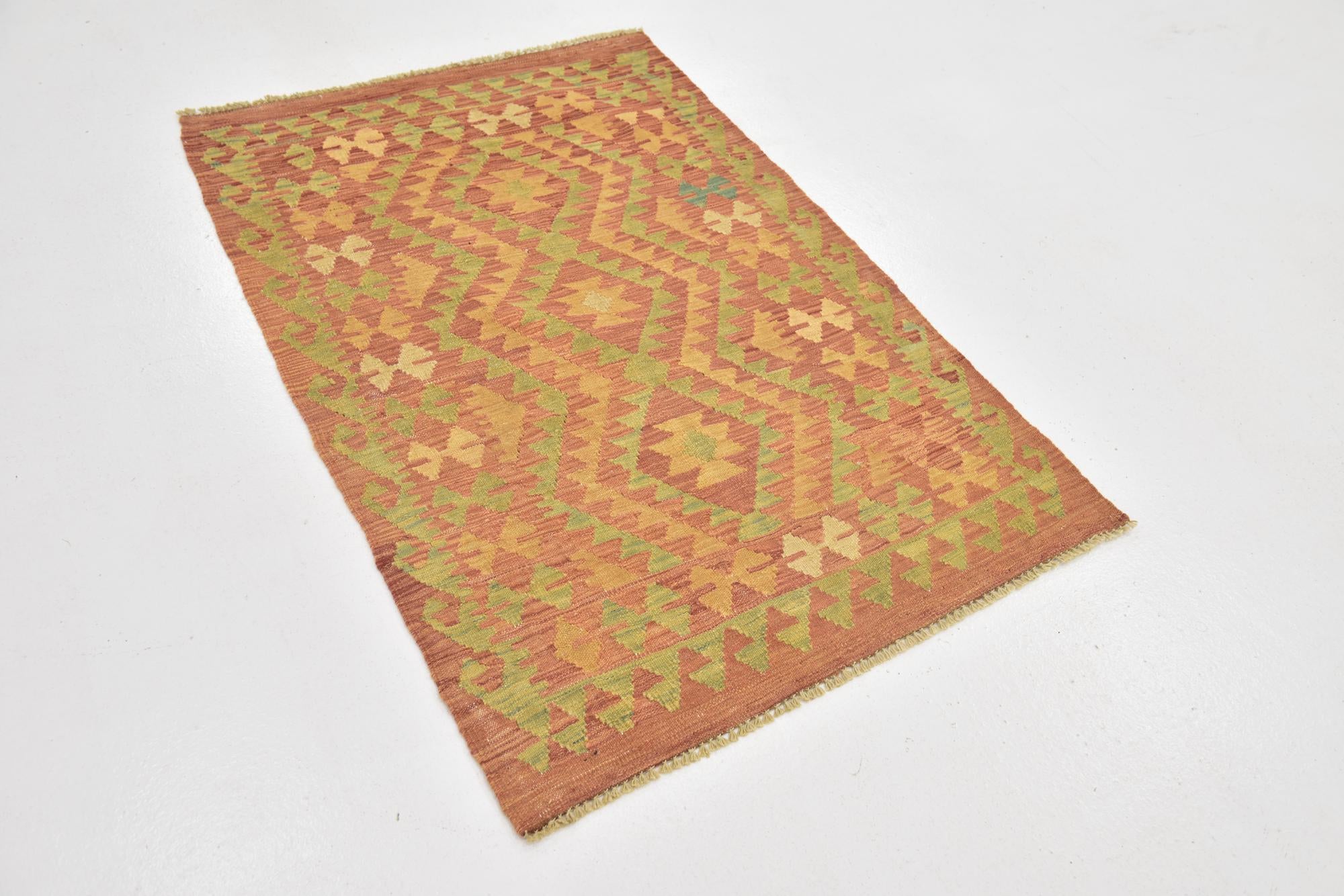 2' 9 x 4' Hand Woven Kilim Waziri Wool Rug