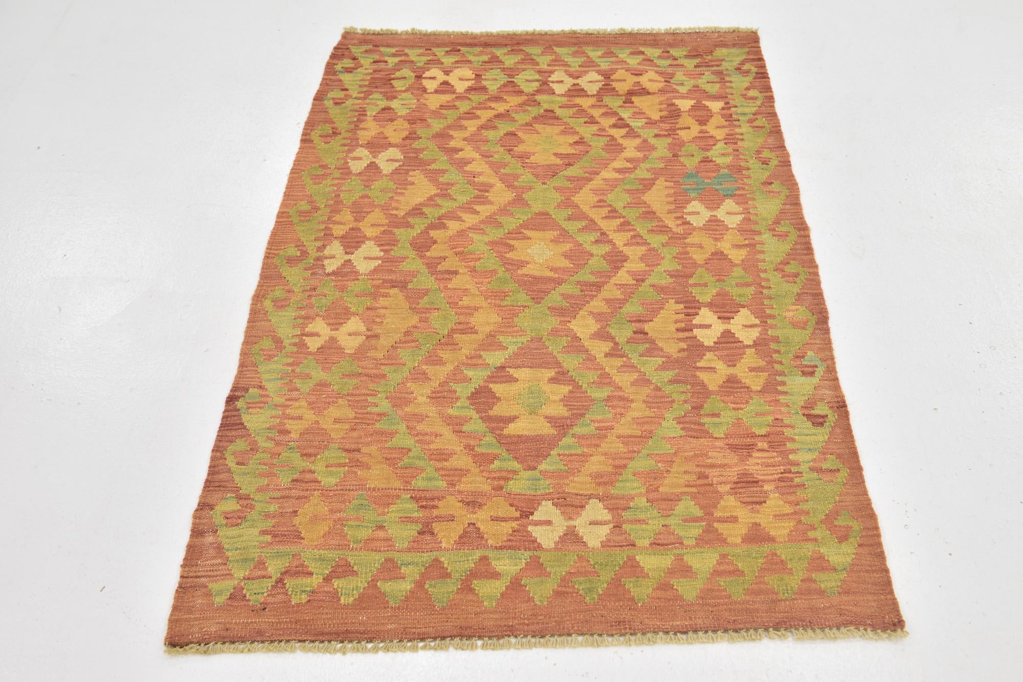 2' 9 x 4' Hand Woven Kilim Waziri Wool Rug