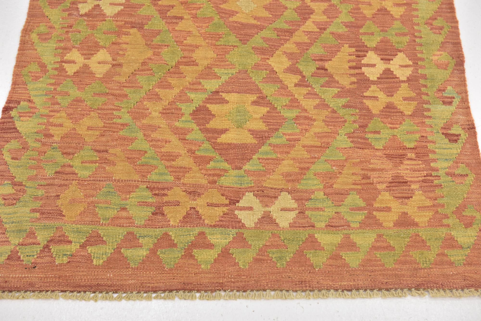 2' 9 x 4' Hand Woven Kilim Waziri Wool Rug