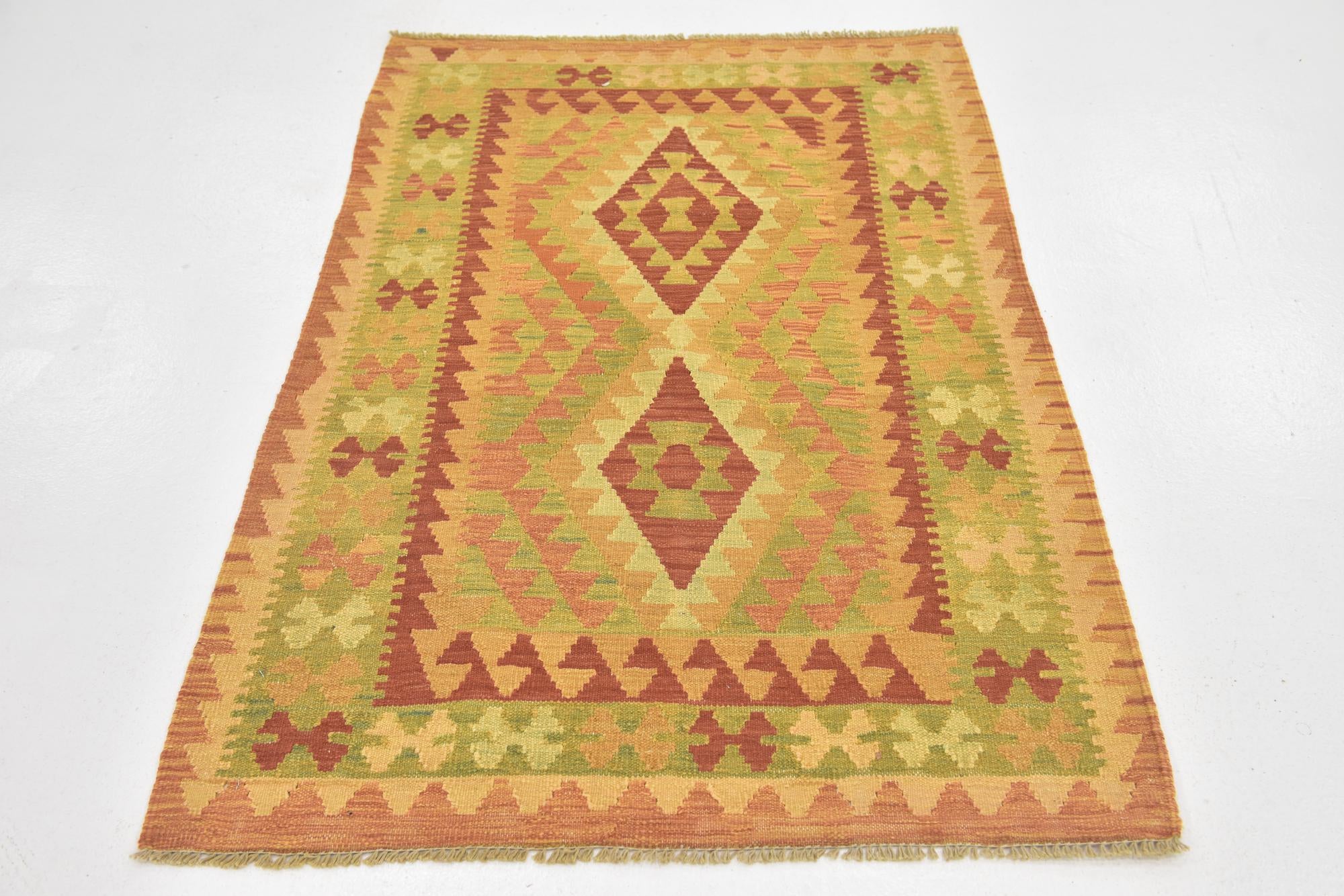 3' x 4' 3 Hand Woven Kilim Waziri Wool Rug