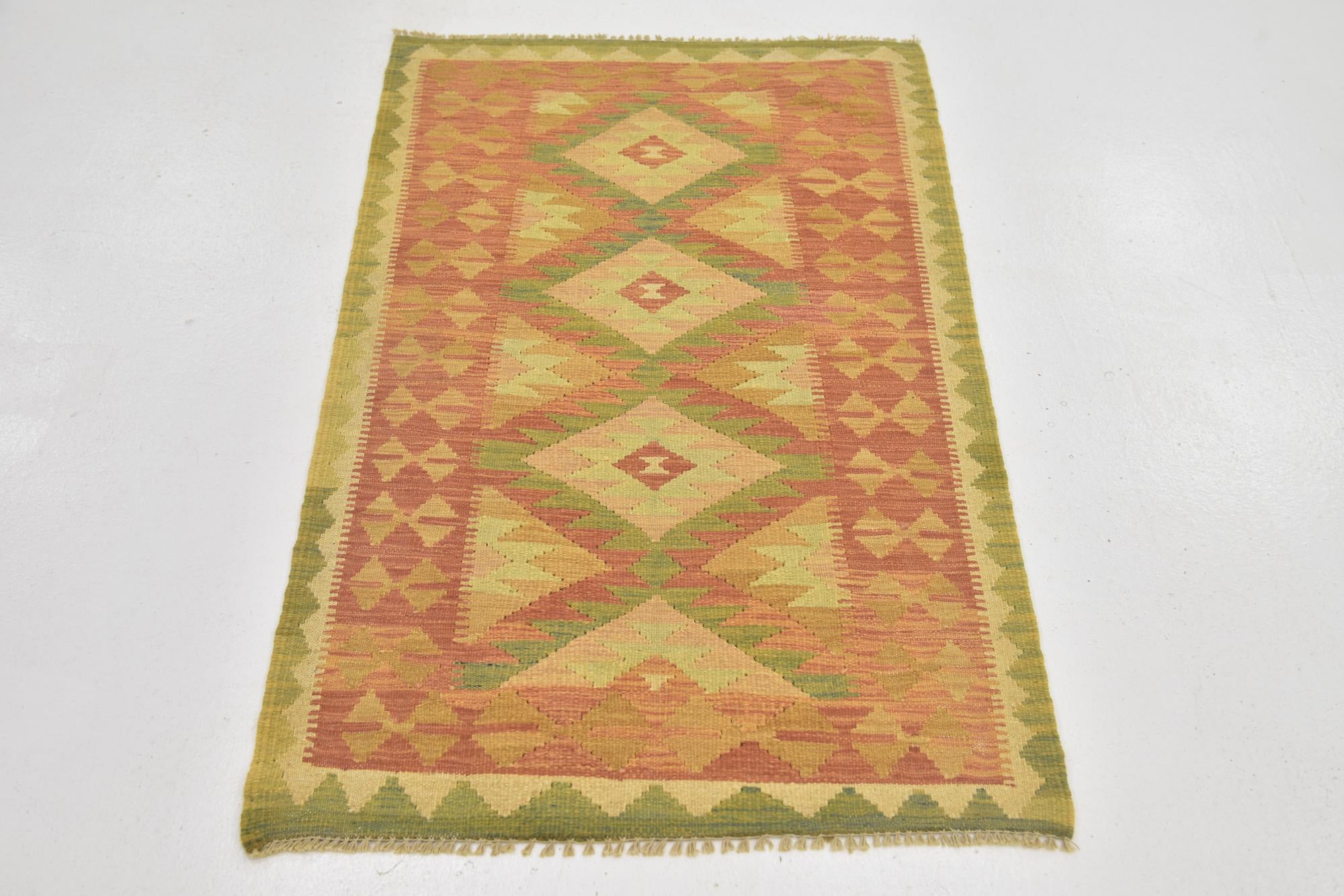 2' 6 x 4' 2 Hand Woven Kilim Waziri Wool Rug