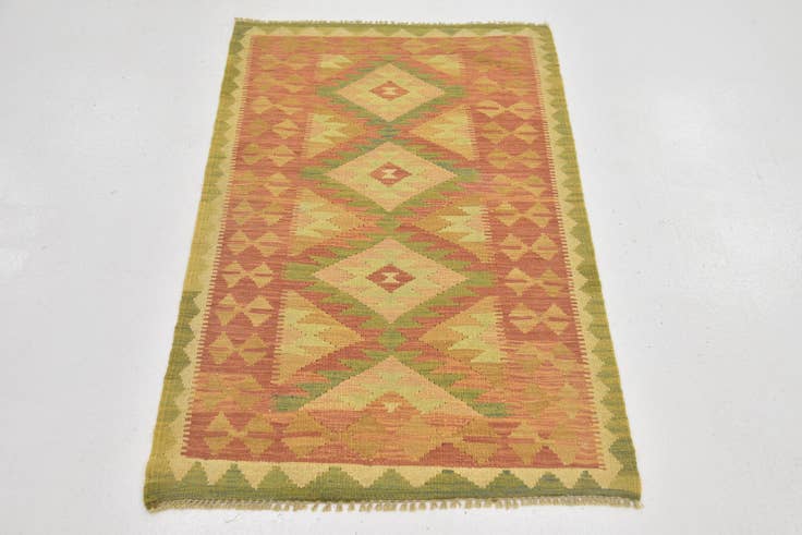 Detail image of 2' 6 x 4' 2 Hand Woven Kilim Waziri Wool Rug