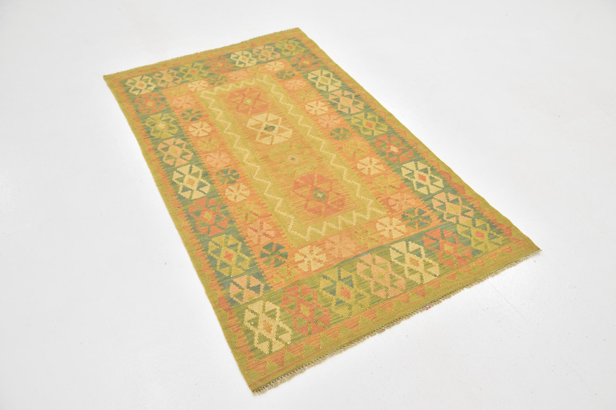 3' x 5' Hand Woven Kilim Waziri Wool Rug
