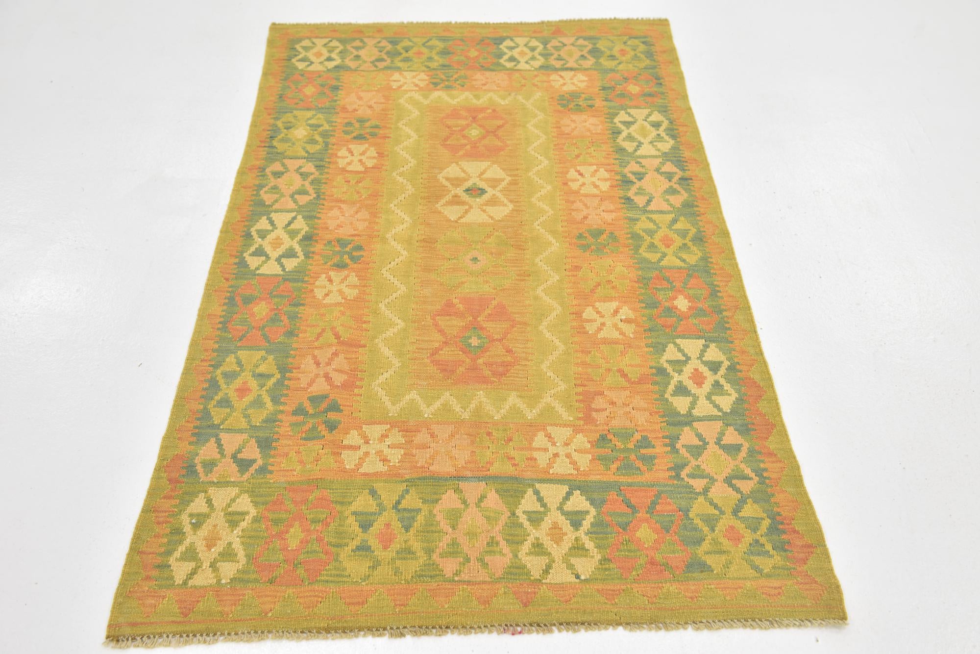 3' x 5' Hand Woven Kilim Waziri Wool Rug