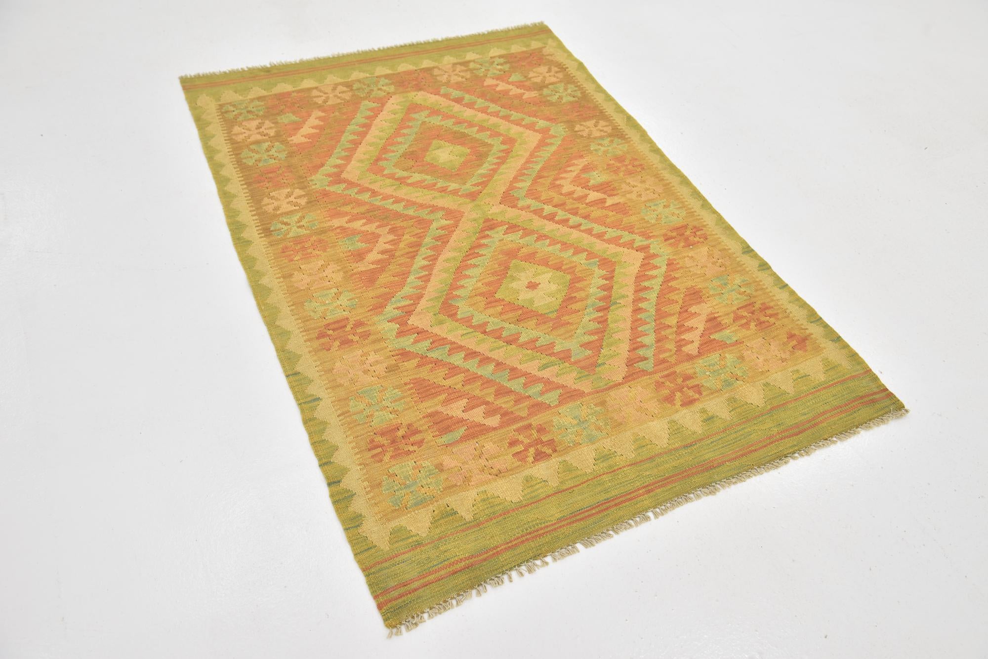 3' 3 x 4' 9 Hand Woven Kilim Waziri Wool Rug