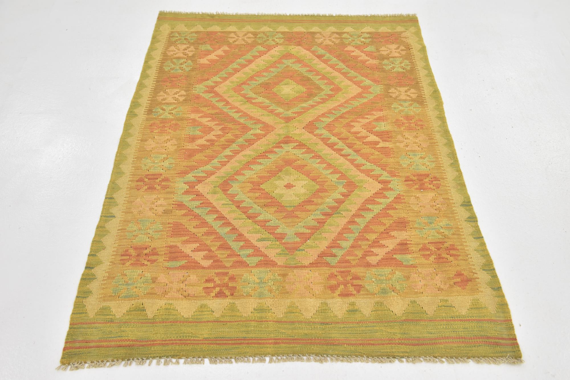 3' 3 x 4' 9 Hand Woven Kilim Waziri Wool Rug