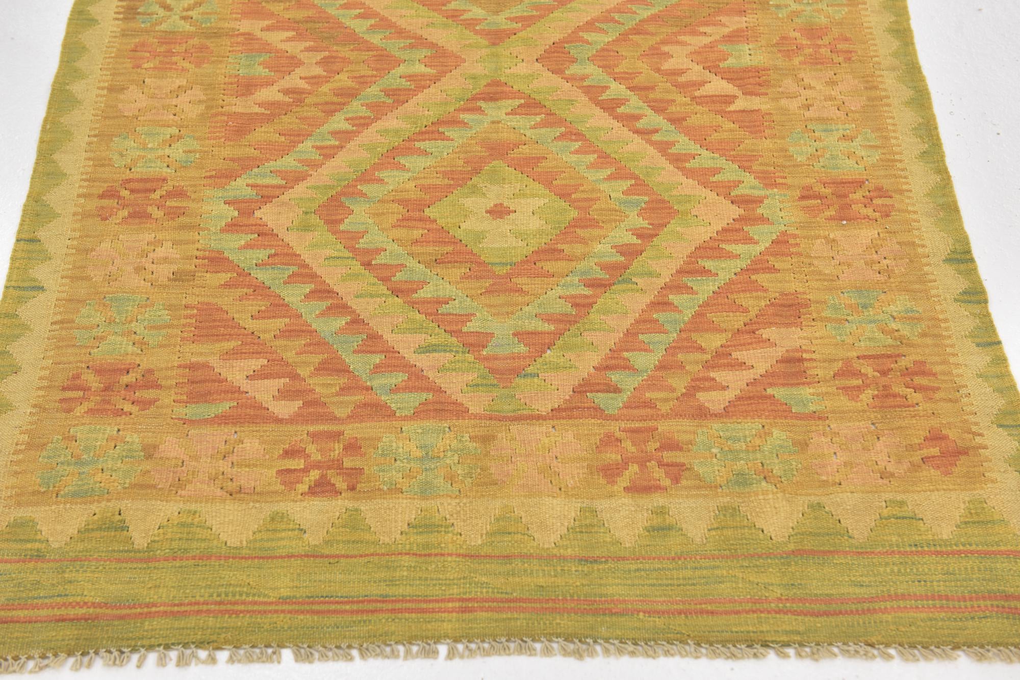3' 3 x 4' 9 Hand Woven Kilim Waziri Wool Rug