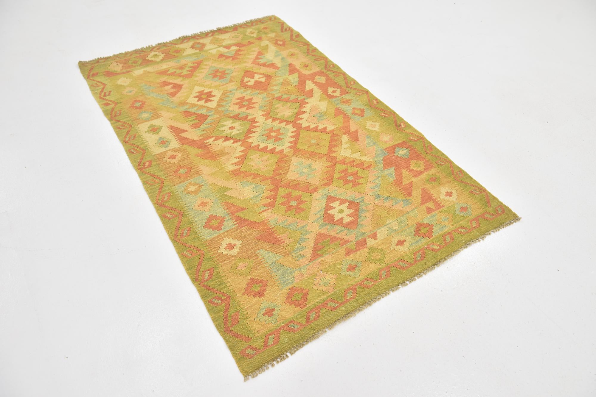 3' 6 x 5' 4 Hand Woven Kilim Waziri Wool Rug