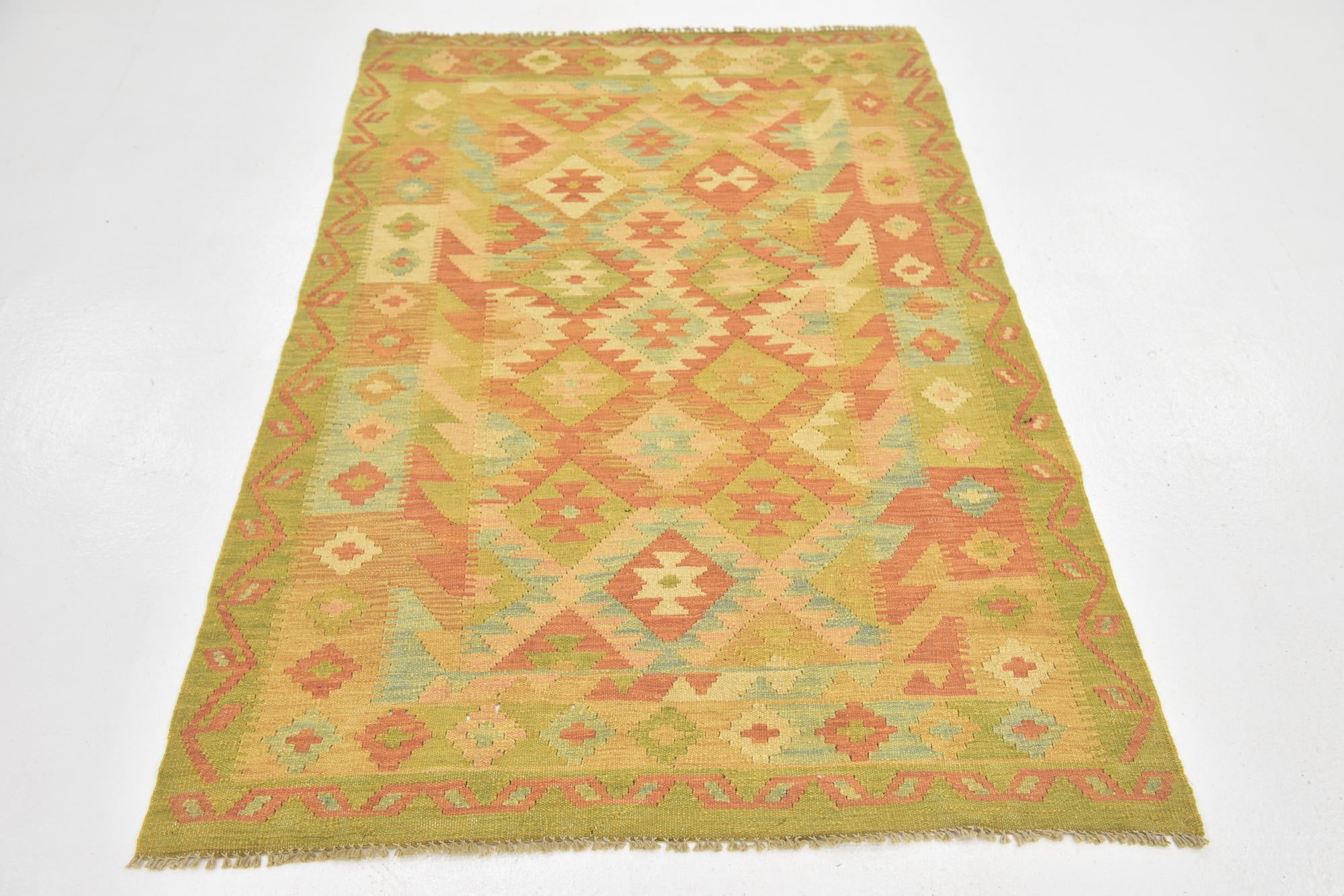 3' 6 x 5' 4 Hand Woven Kilim Waziri Wool Rug