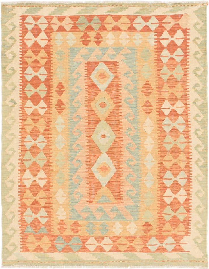 Detail image of 3' 4 x 4' 9 Hand Woven Kilim Waziri Wool Rug