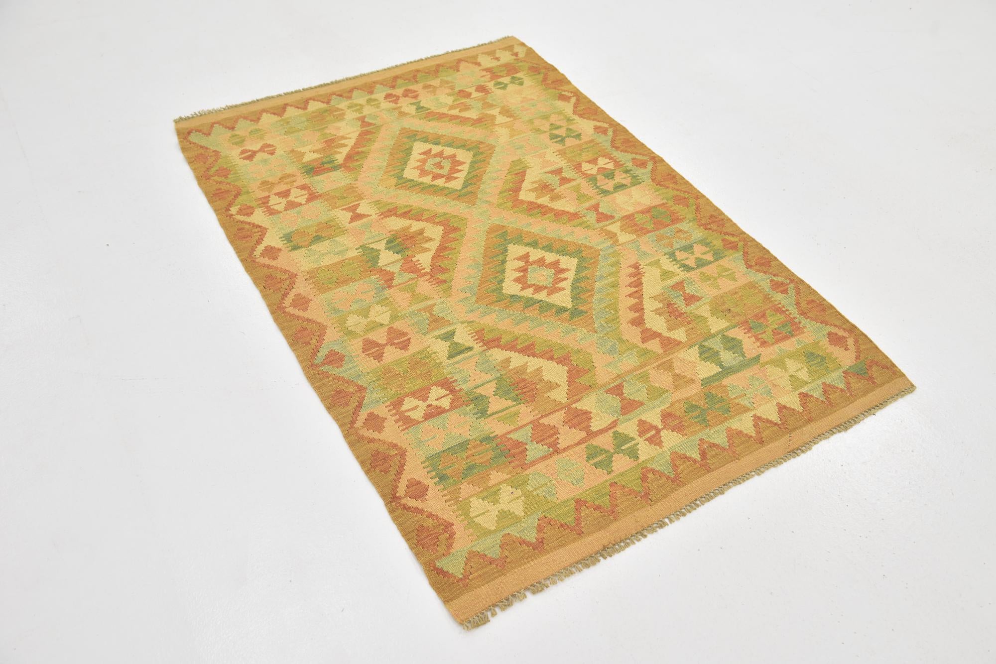 3' 3 x 4' 10 Hand Woven Kilim Waziri Wool Rug