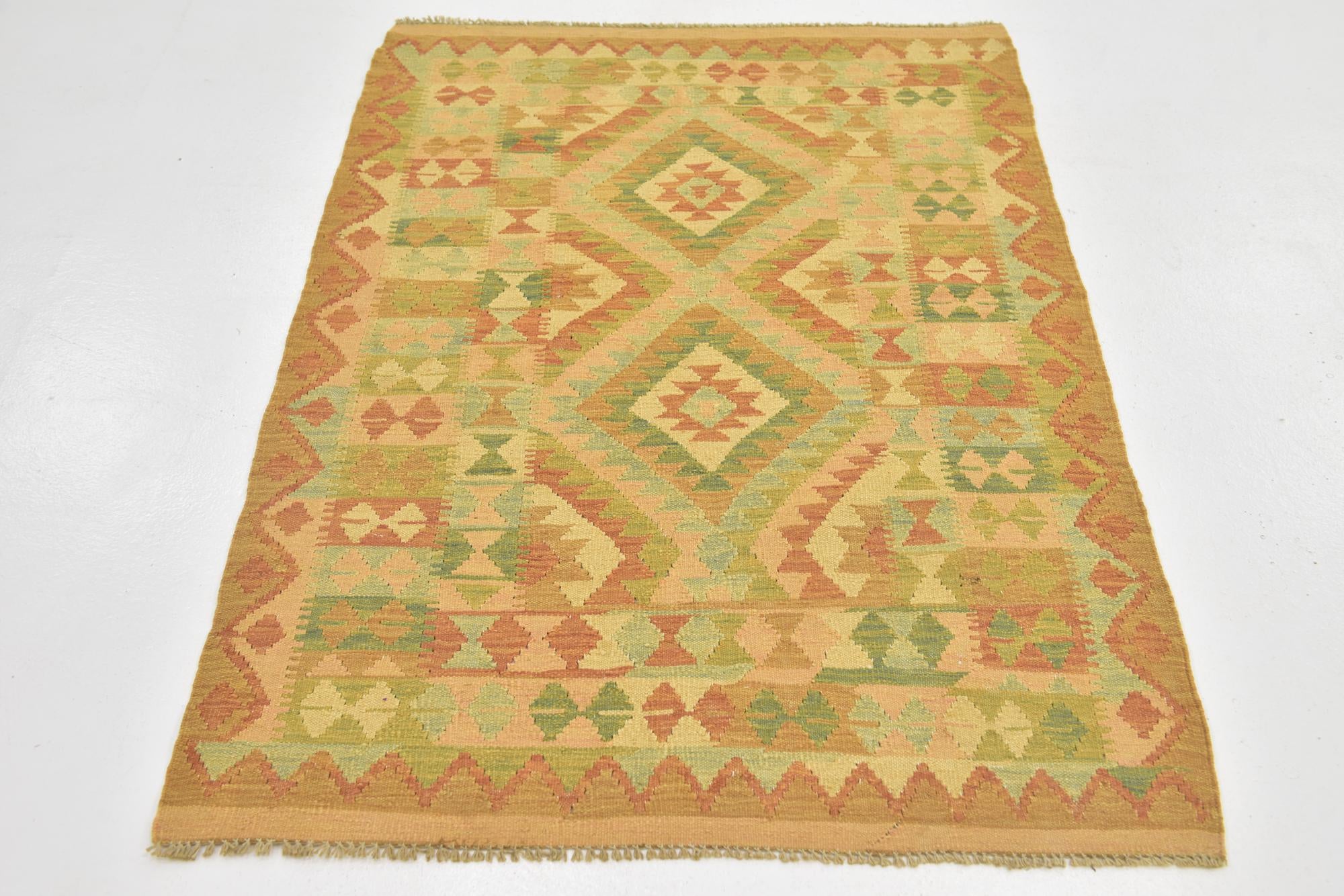 3' 3 x 4' 10 Hand Woven Kilim Waziri Wool Rug