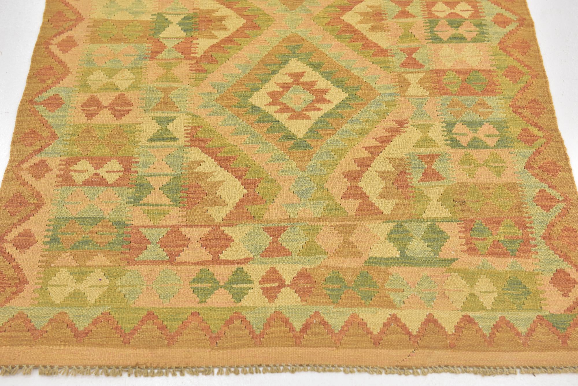 3' 3 x 4' 10 Hand Woven Kilim Waziri Wool Rug