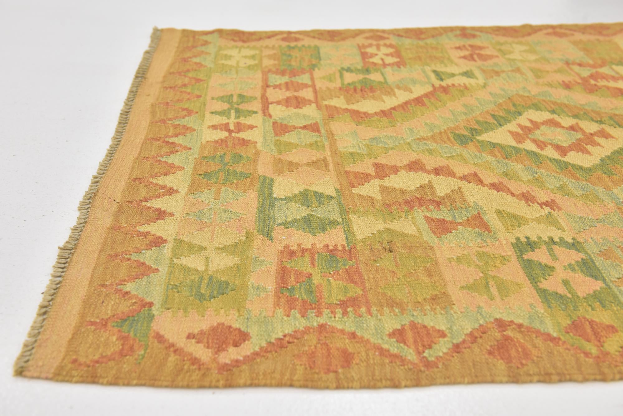 3' 3 x 4' 10 Hand Woven Kilim Waziri Wool Rug
