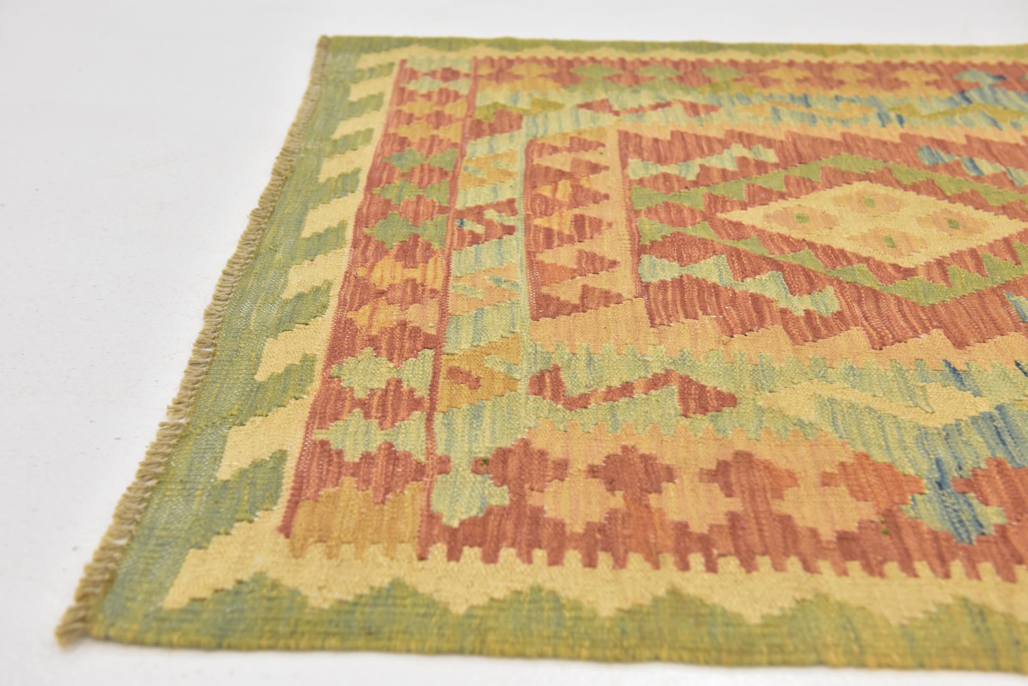 3' 2 x 4' 10 Hand Woven Kilim Waziri Wool Rug