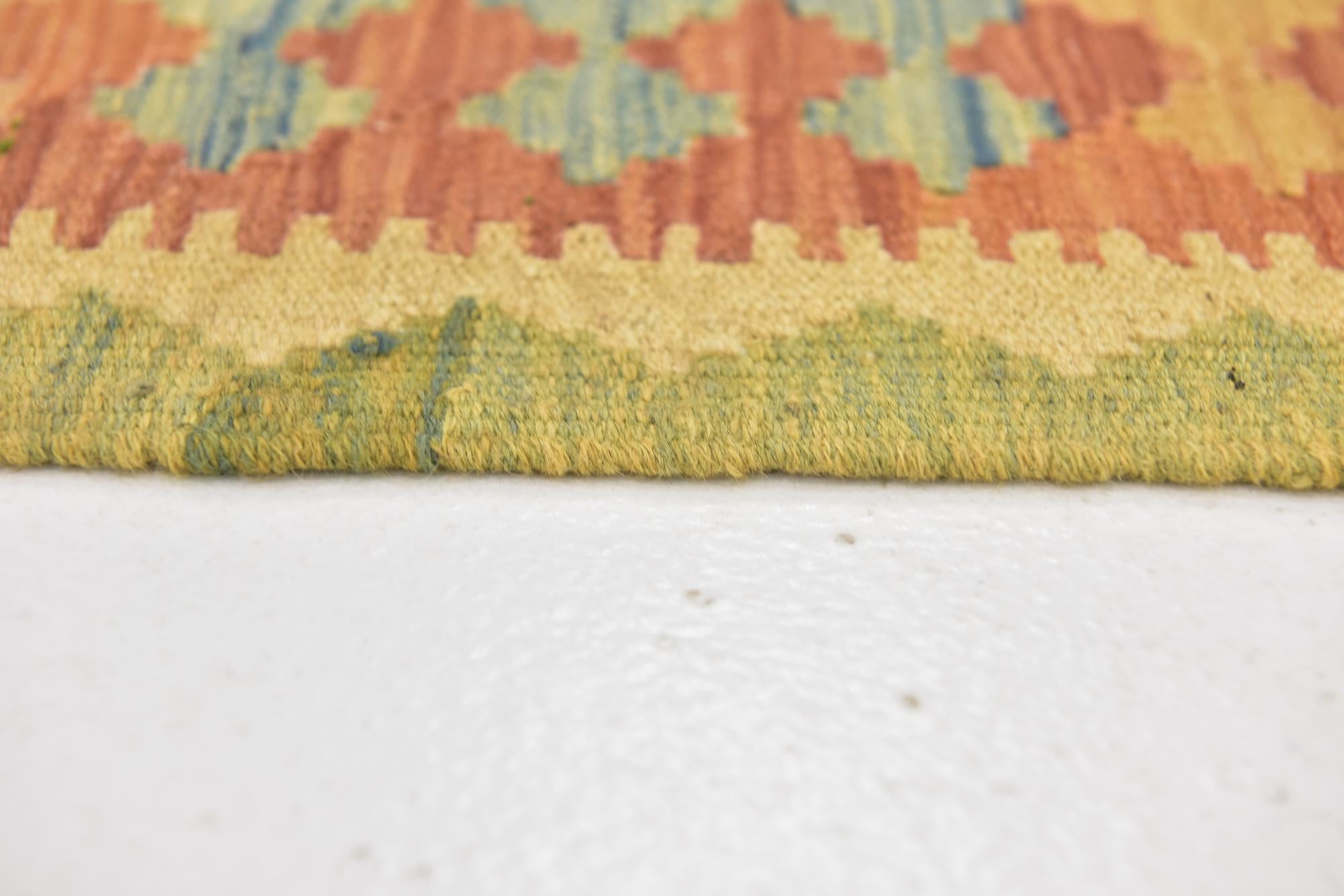 3' 2 x 4' 10 Hand Woven Kilim Waziri Wool Rug
