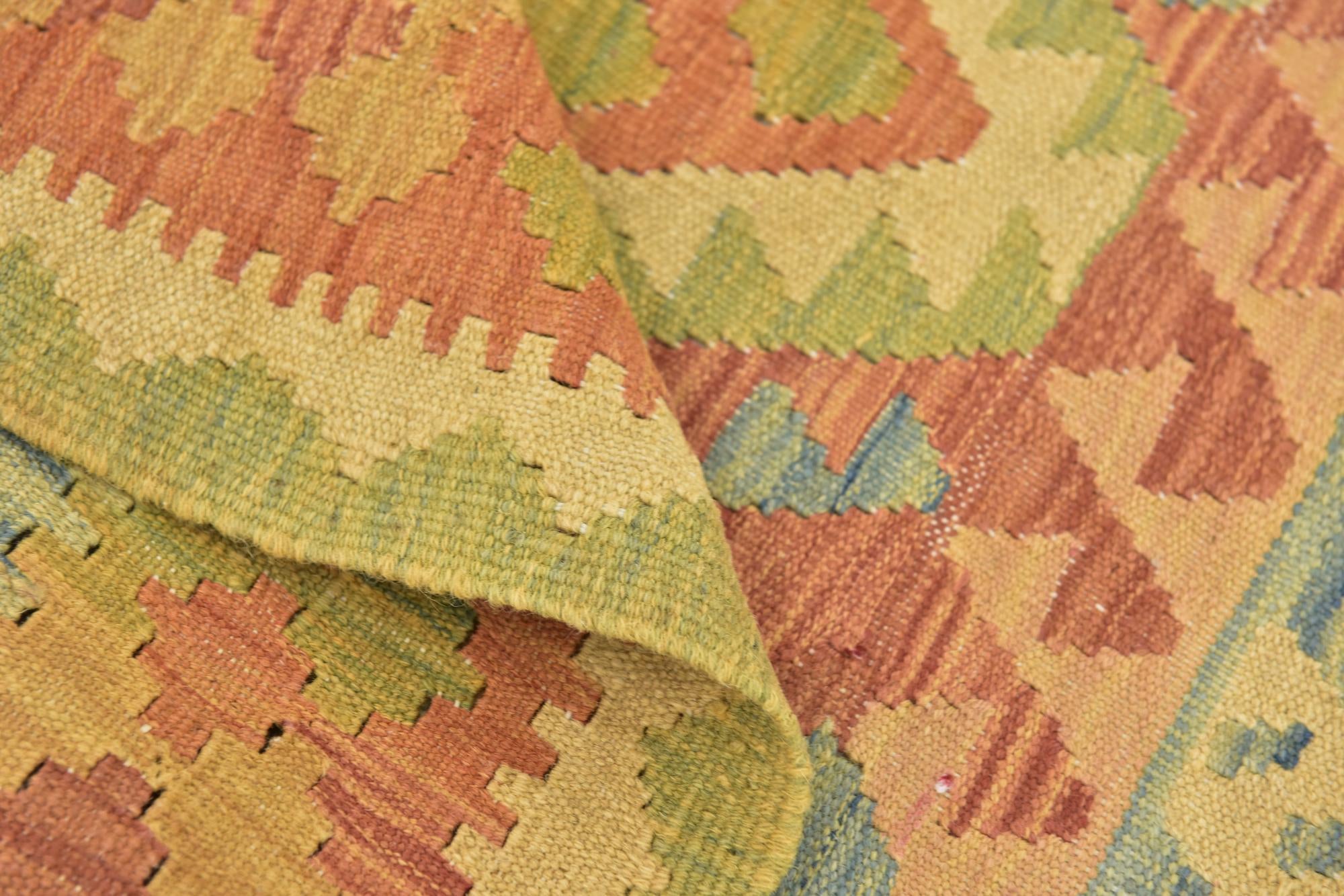 3' 2 x 4' 10 Hand Woven Kilim Waziri Wool Rug