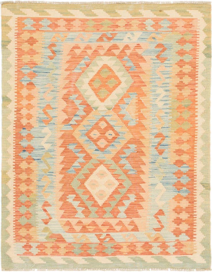 Detail image of 3' 2 x 4' 10 Hand Woven Kilim Waziri Wool Rug