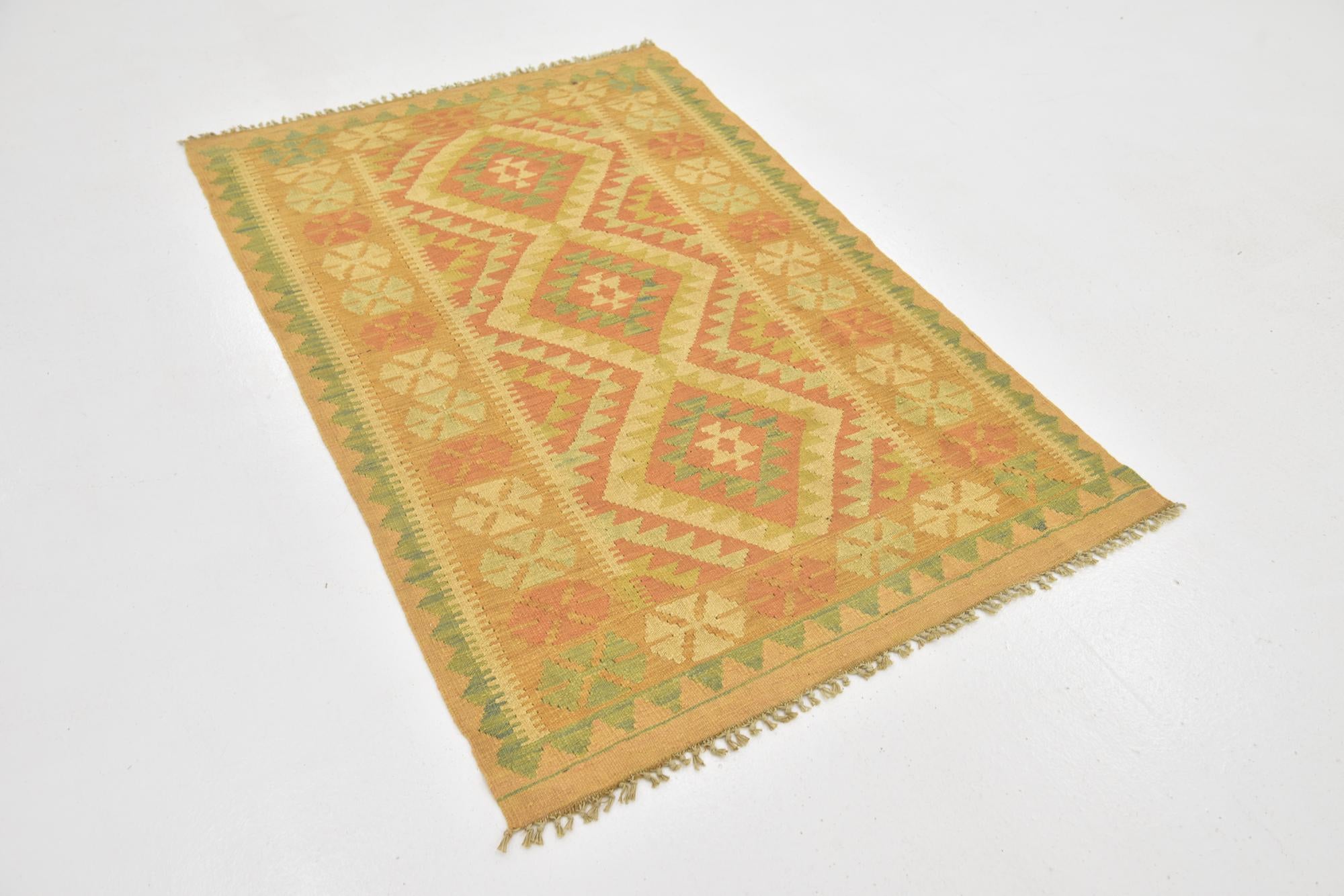 3' 2 x 5' Hand Woven Kilim Waziri Wool Rug