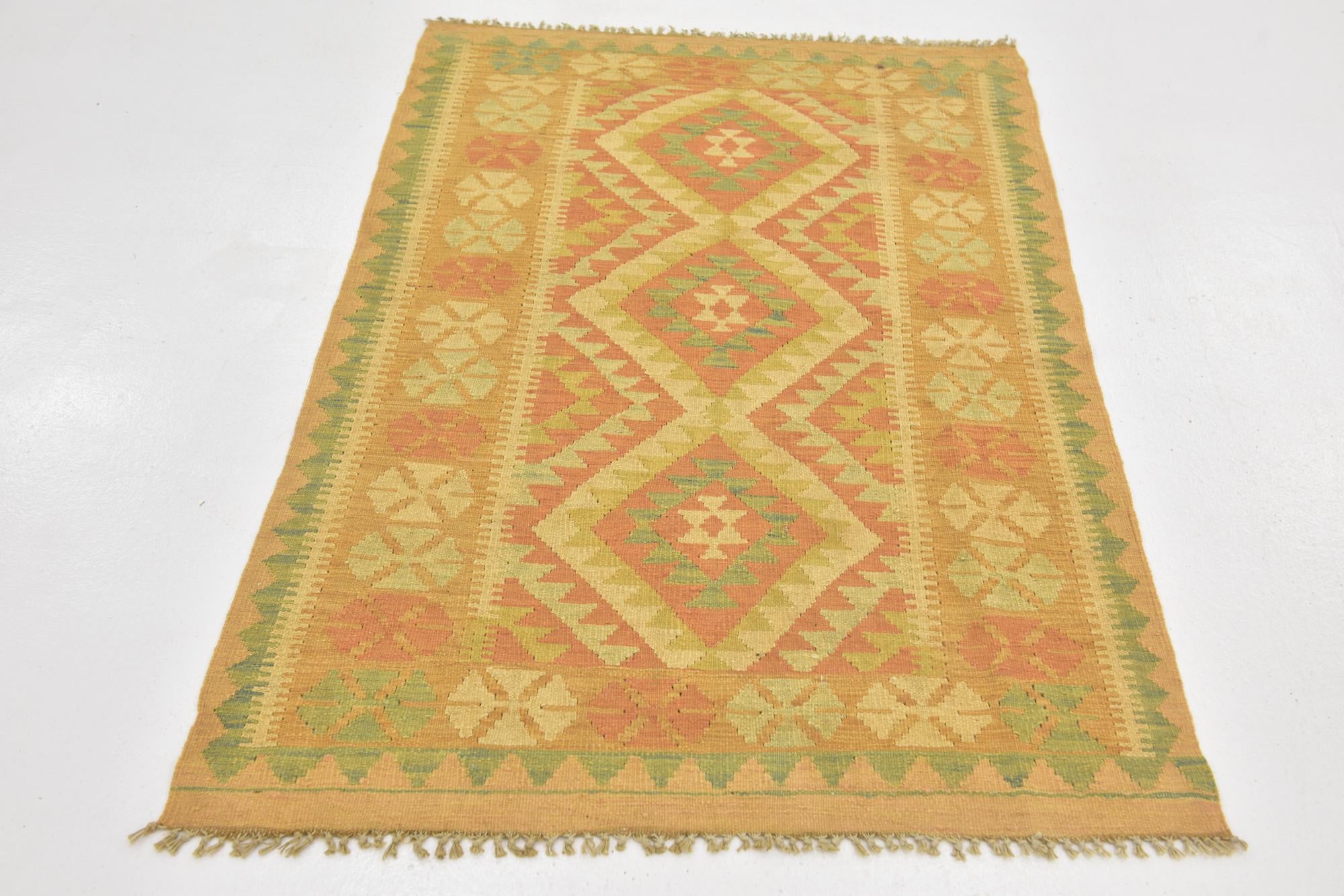 3' 2 x 5' Hand Woven Kilim Waziri Wool Rug