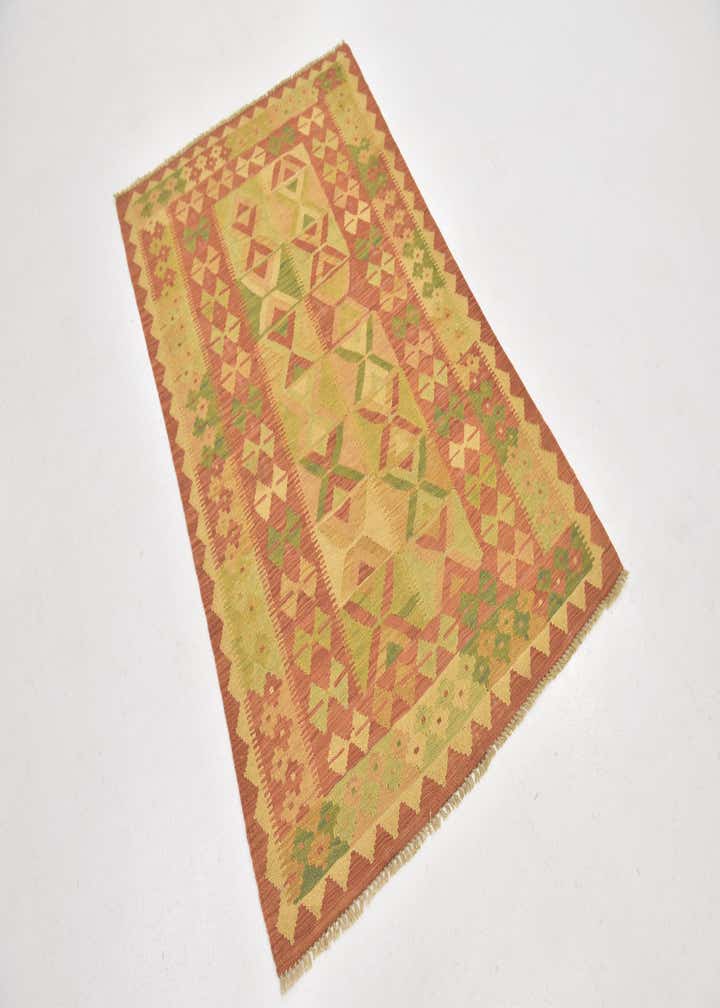 3' 2 x 4' 10 Hand Woven Kilim Waziri Wool Rug